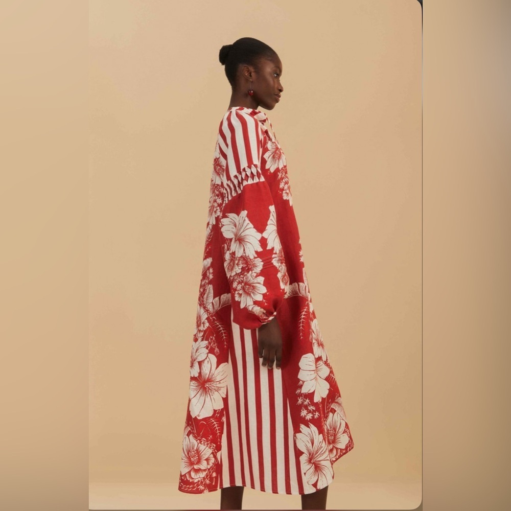 Farm Rio Red Floral Chains Stripes Midi Dress - Picture 5 of 11
